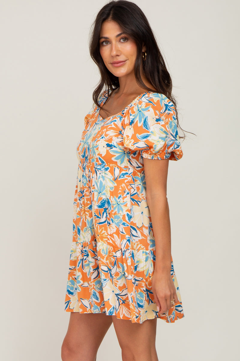 Orange Floral Tiered Dress – PinkBlush