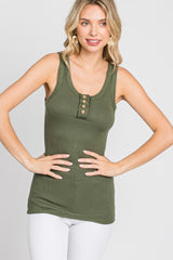 Olive Button Neckline Ribbed Maternity Tank