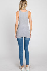 Heather Grey Button Neckline Ribbed Tank