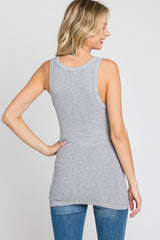 Heather Grey Button Neckline Ribbed Tank