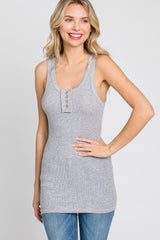 Heather Grey Button Neckline Ribbed Tank