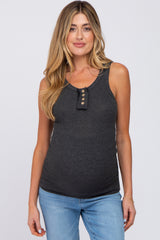 Charcoal Button Neckline Ribbed Maternity Tank