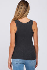 Charcoal Button Neckline Ribbed Maternity Tank