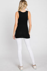 Black Button Neckline Ribbed Tank