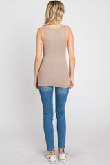 Mocha Button Neckline Ribbed Tank