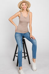 Mocha Button Neckline Ribbed Tank