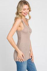 Mocha Button Neckline Ribbed Tank