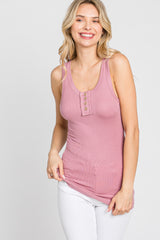 Pink Button Neckline Ribbed Maternity Tank