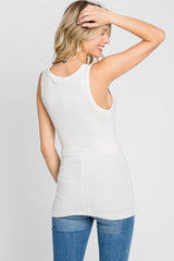 Beige Button Neckline Ribbed Tank