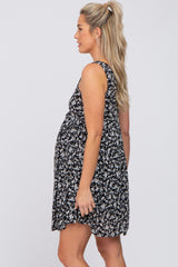 Black Floral V-Neck Maternity Mini Dress