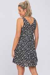 Black Floral V-Neck Maternity Mini Dress