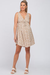 Taupe Floral V-Neck Maternity Mini Dress