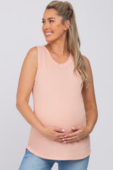 Peach Ribbed Round Hem Maternity Tank Top