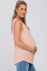 Peach Ribbed Round Hem Maternity Tank Top