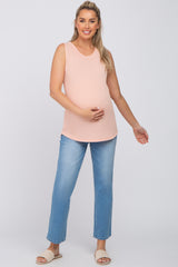 Peach Ribbed Round Hem Maternity Tank Top