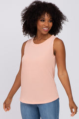 Peach Ribbed Round Hem Maternity Tank Top