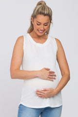 White Ribbed Round Hem Maternity Tank Top