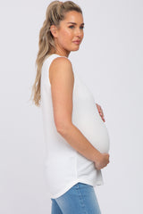 White Ribbed Round Hem Maternity Tank Top