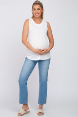 White Ribbed Round Hem Maternity Tank Top