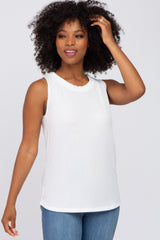 White Ribbed Round Hem Maternity Tank Top