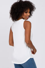 White Ribbed Round Hem Tank Top