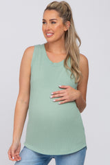 Mint Green Ribbed Round Hem Maternity Tank Top