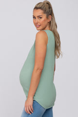 Mint Green Ribbed Round Hem Maternity Tank Top