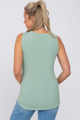 Mint Green Ribbed Round Hem Maternity Tank Top