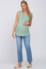 Mint Green Ribbed Round Hem Maternity Tank Top