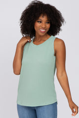 Mint Green Ribbed Round Hem Maternity Tank Top