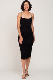 Black Ruched Fitted Maxi Dress