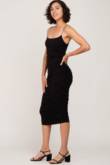 Black Ruched Fitted Maxi Dress