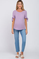 Lavender Short Tie Sleeve Maternity Top