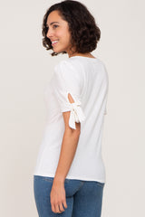 White Short Tie Sleeve Top