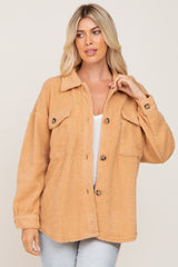 Beige Fleece Maternity Shirt Jacket