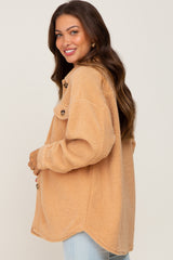 Beige Fleece Maternity Shirt Jacket