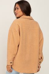 Beige Fleece Maternity Shirt Jacket