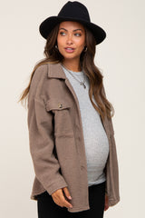 Taupe Fleece Maternity Shirt Jacket