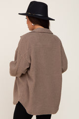 Taupe Fleece Maternity Shirt Jacket