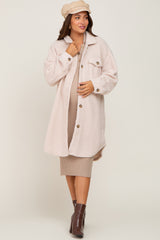 Beige Fleece Maternity Long Shirt Jacket