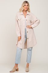 Beige Fleece Long Shirt Jacket