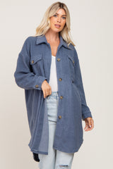 Blue Fleece Long Shirt Jacket