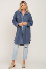 Blue Fleece Long Shirt Jacket