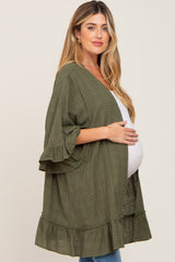 Olive Plaid Gathered Hem Maternity Cover Up