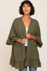 Olive Plaid Gathered Hem Maternity Cover Up