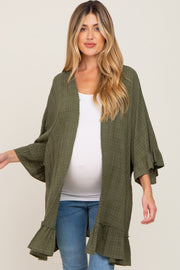 Olive Plaid Gathered Hem Maternity Cover Up