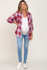 Red Plaid Maternity Flannel Top