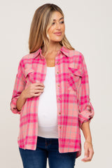 Pink Plaid Maternity Flannel Top