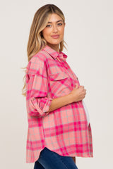 Pink Plaid Maternity Flannel Top