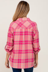 Pink Plaid Maternity Flannel Top